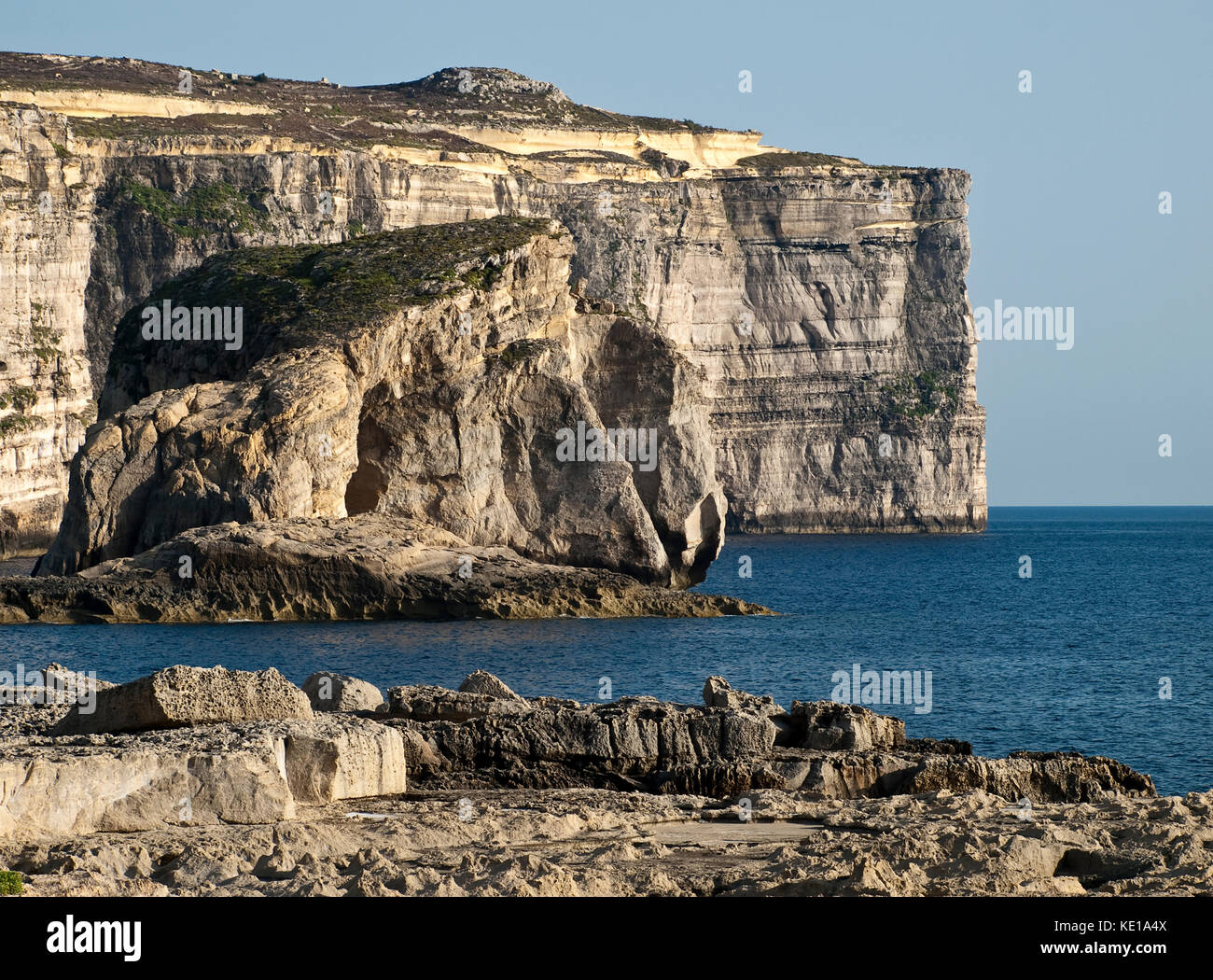 This rock in Gozo is home to an endemic fungus said to have medicinal qualities Stock Photo