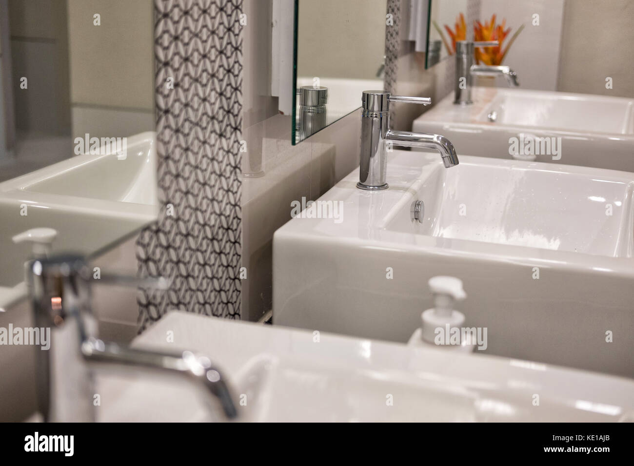 modern bathroom interior. white washbasin sink and chrome faucet Stock ...