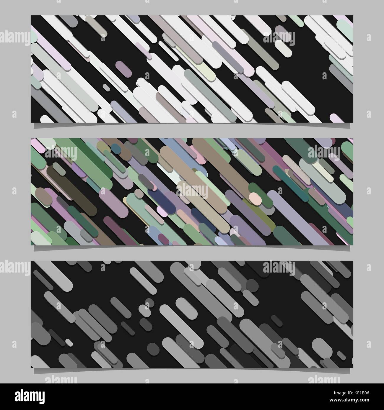 Seamless random diagonal stripe pattern banner background template design set - vector graphics from rounded stripes Stock Vector