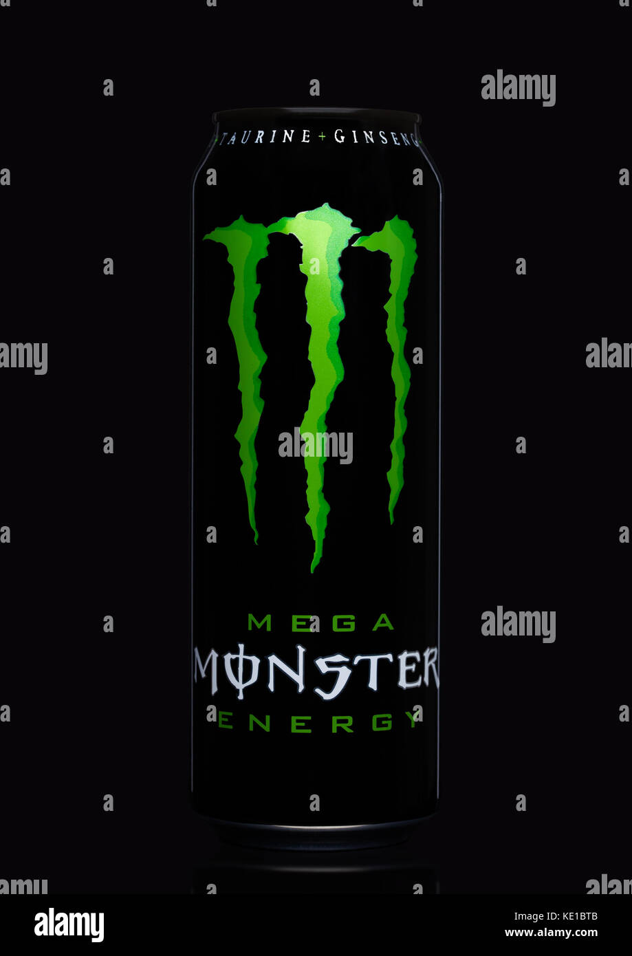 London Uk March 15 17 A Can Of Monster Energy Drink On Black Background Introduced In 02 Monster Now Has Over 30 Different Drinks Stock Photo Alamy