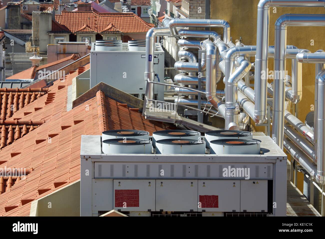 View of a huge group of air conditioning on a roof Stock Photo Alamy