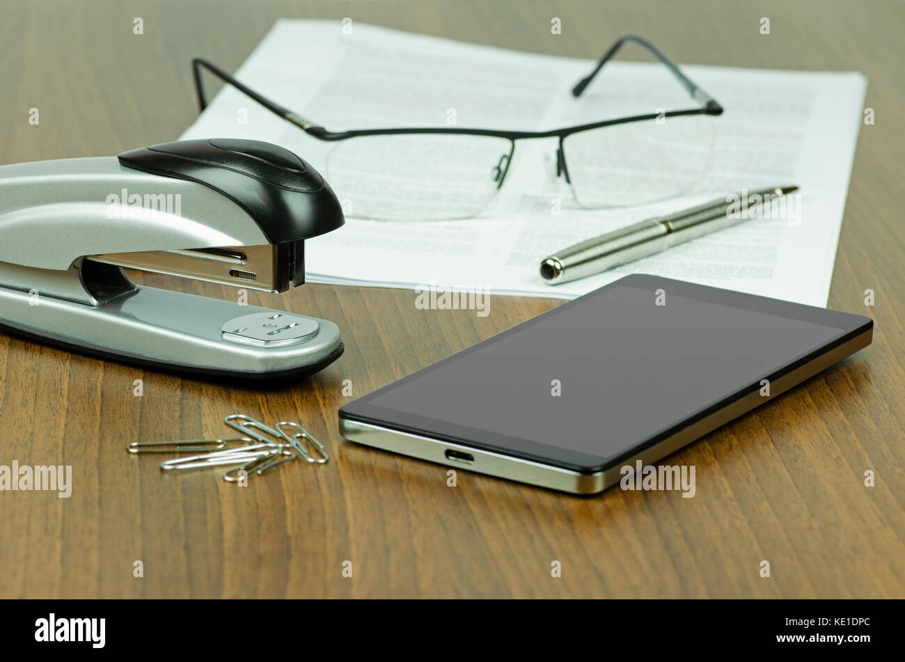 Stilllife photography on office desk with stapler and office staples