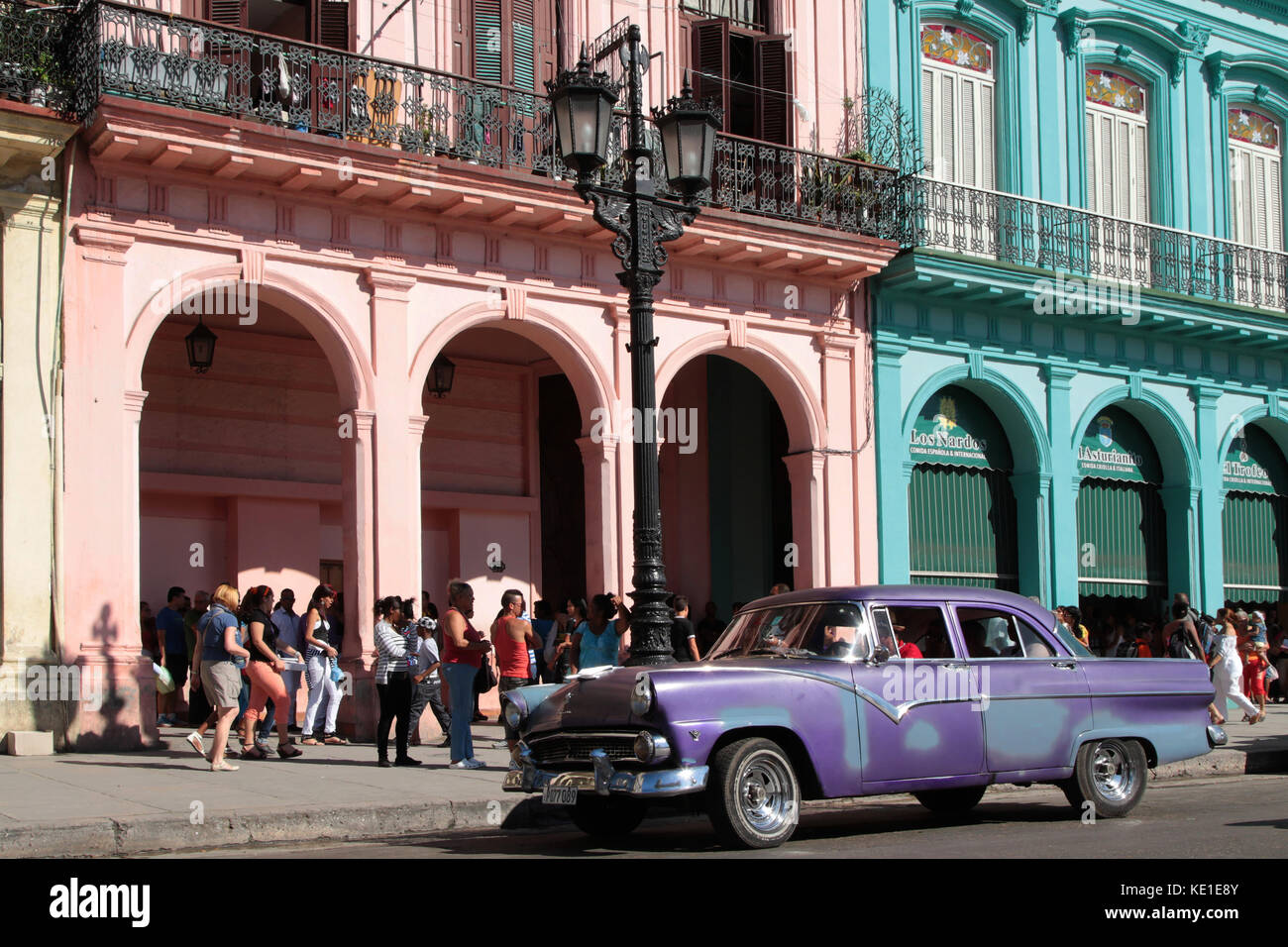 HAVANA, CUBA, FEBRUARY 15, 2014 : Classic old American car in the streets of Havana. Classic cars are still in use in Cuba and old timers have become  Stock Photo