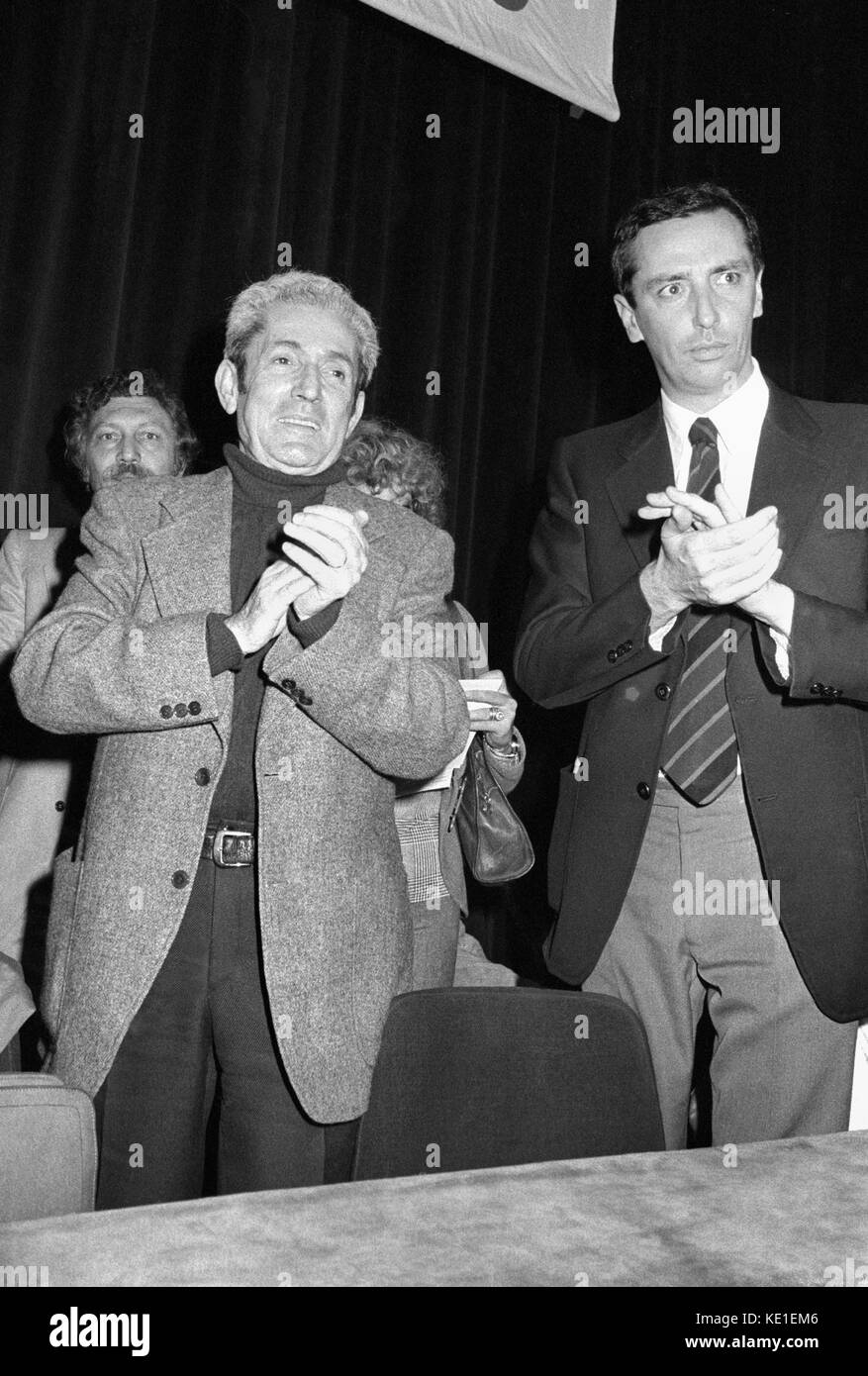 Marcelino Camacho, historical leader of the Spanish leading trade union Comisiones Obreras (CCOO - Workers' Commissions) and member of the Spanish Communist Party with Lucio De Carlini, secretary of the Milano Chamber of Labour - Milan (Italy) 1976 Stock Photo