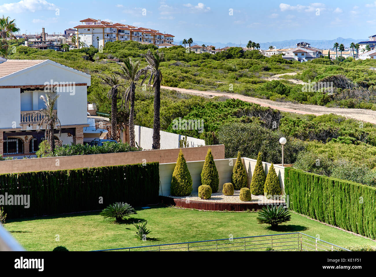 Hillside houses of La Mata. Torrevieja city. Costa Blanca, Province of Alicante. Spain Stock