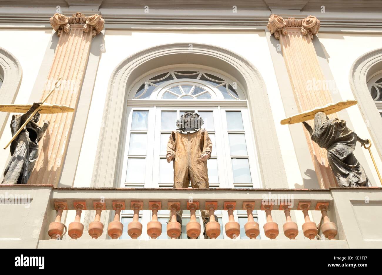 Surrealist sculptures on balcony at the Dali Theater and Museum in Figueres, a city of Girona, Catalonia, Spain. Stock Photo