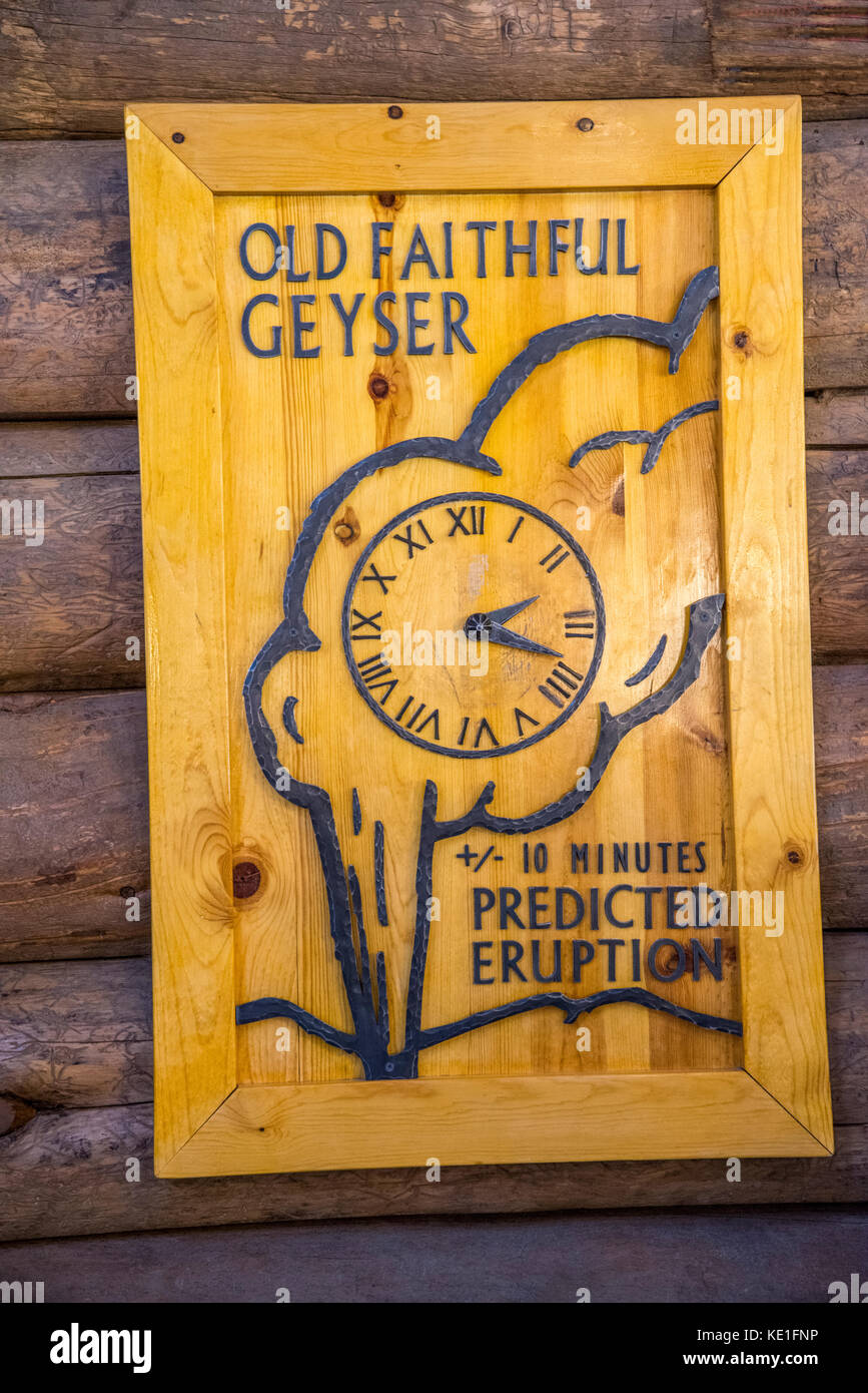 The forecast signboard clock for Old Faithful Geyser at the Old
