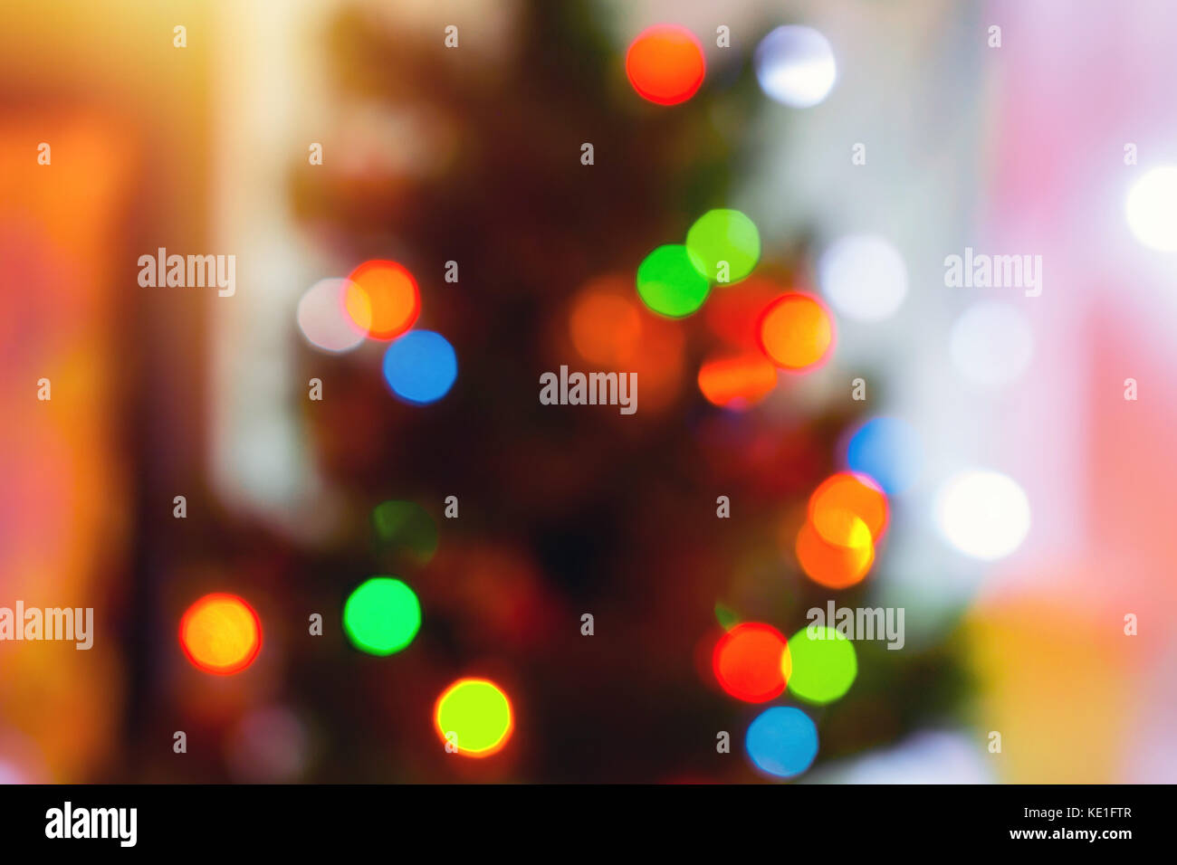 Festive New-year background with bokeh from Christmas tree lights ...