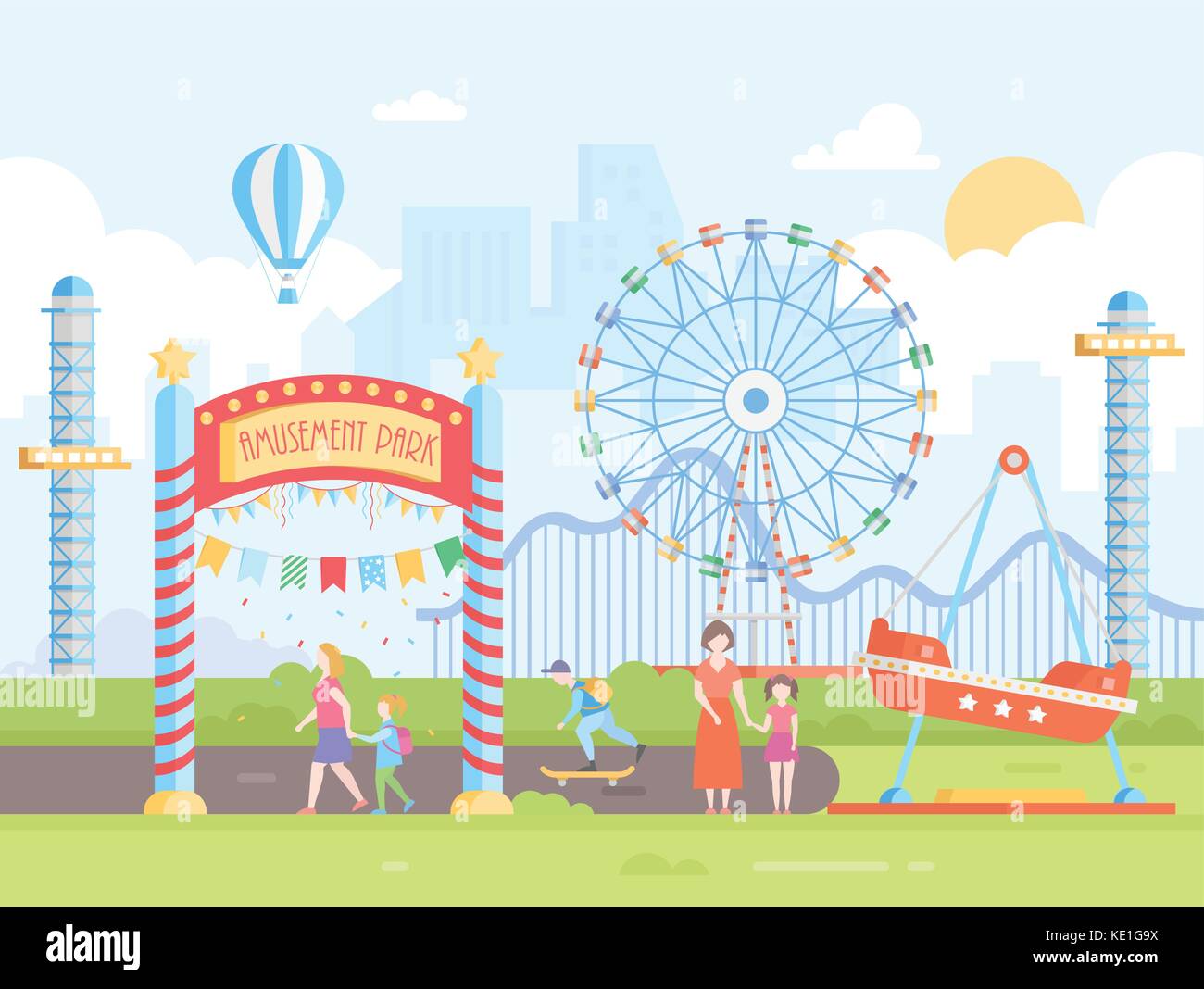 Amusement park - modern flat design style vector illustration Stock ...