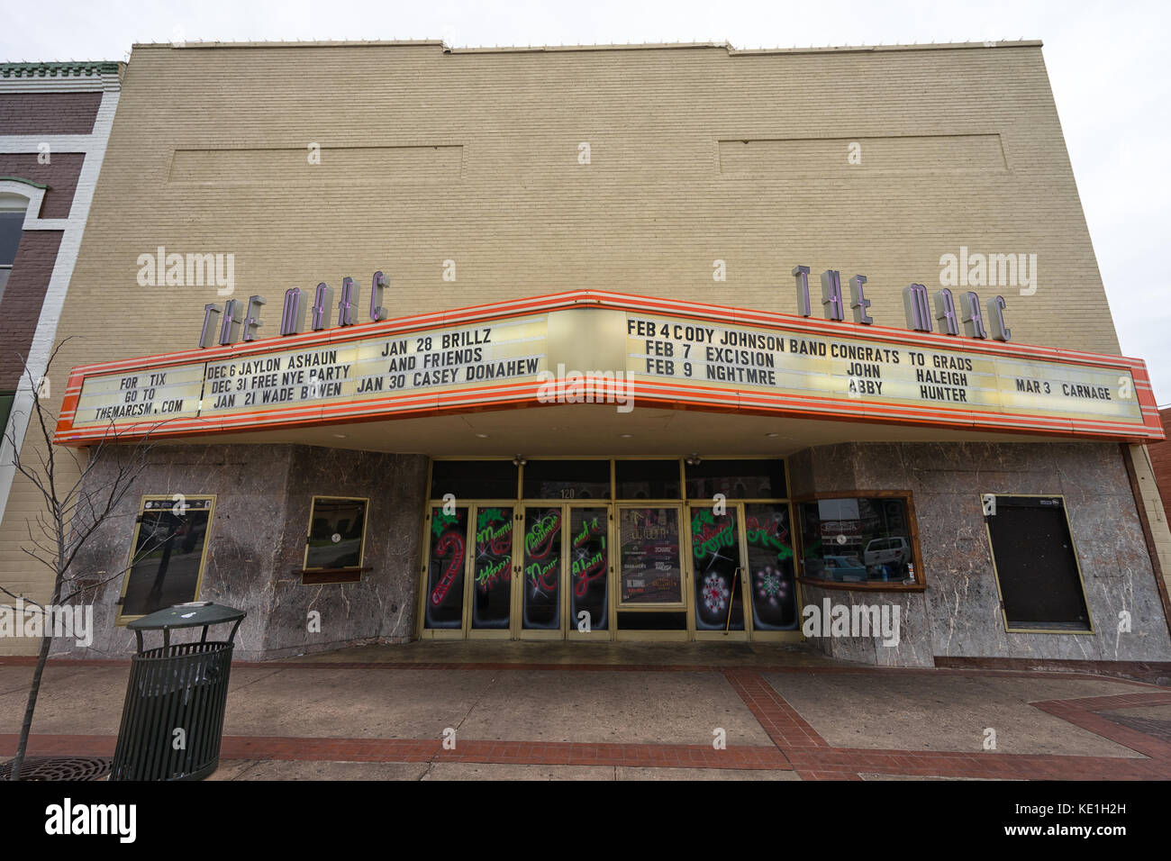 January 1, 2016 San Marcos, Texas, USA: the Marc in the main square is the premier concert venue, nightlife entertainment destination of the town Stock Photo