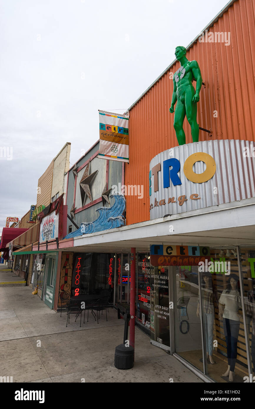 January 1, 2016 San Marcos, Texas, USA:  small shop fronts in the historic center of the town Stock Photo