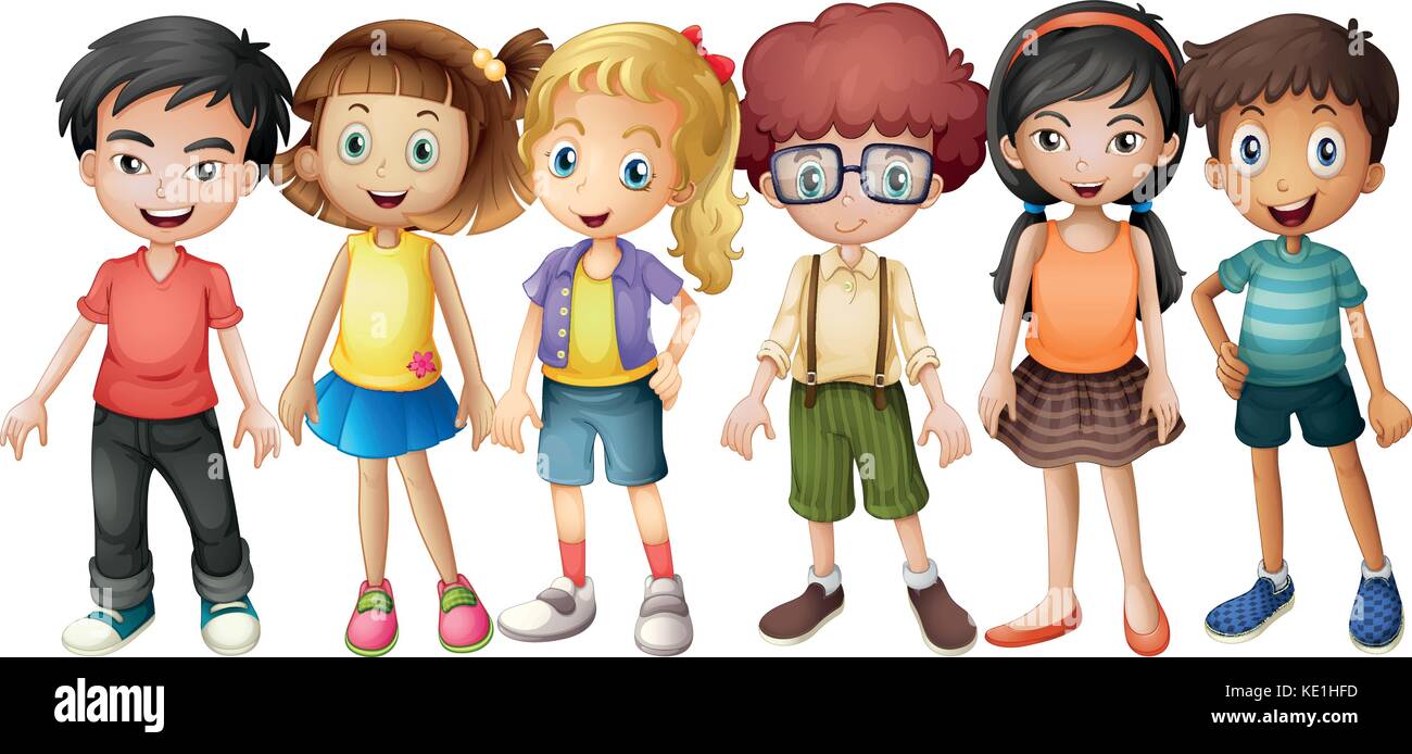 Boys and girls standing in group illustration Stock Vector Image & Art ...