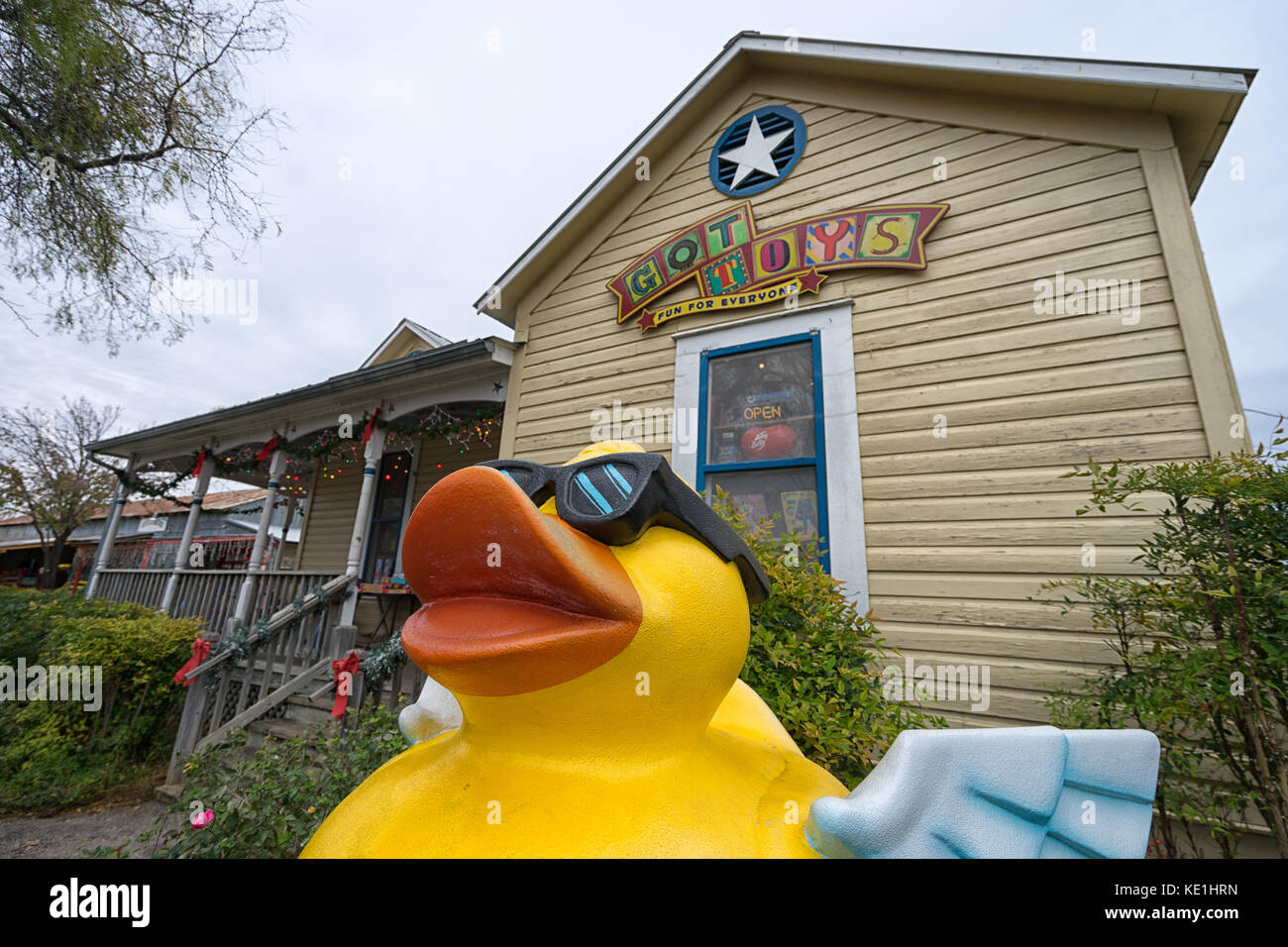 January 1, 2016 Gruene, Texas a large yellow duck statue in the front