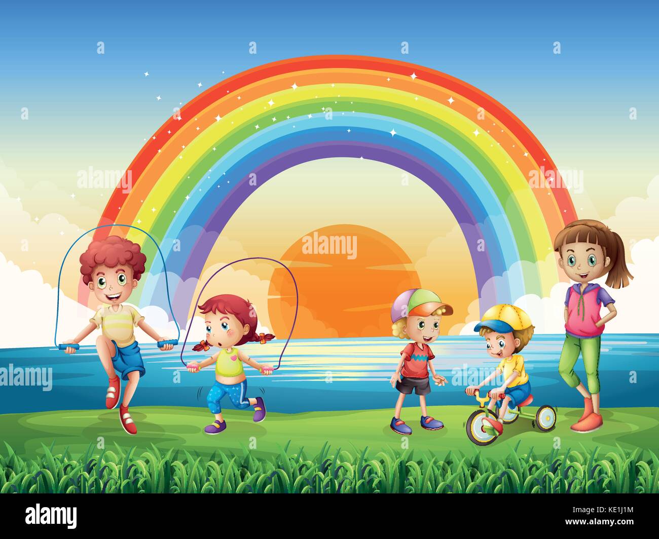 Children exercising in the park illustration Stock Vector Image & Art ...