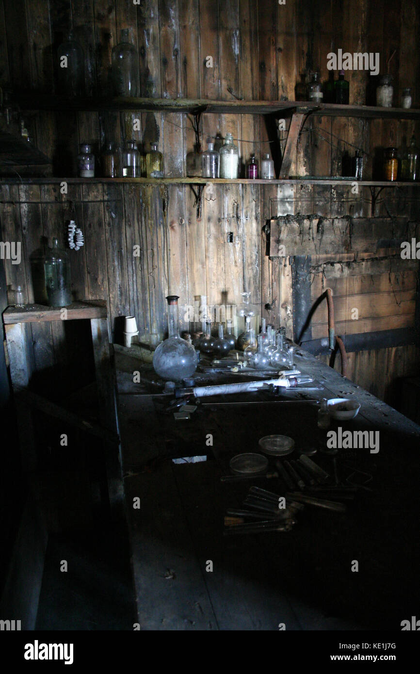 Chemistry lab in Captain Scott's hut in McMurdo Sound, Antarctica Stock ...