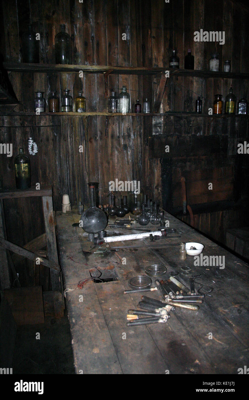 Chemistry lab in Captain Scott's hut in McMurdo Sound, Antarctica Stock ...