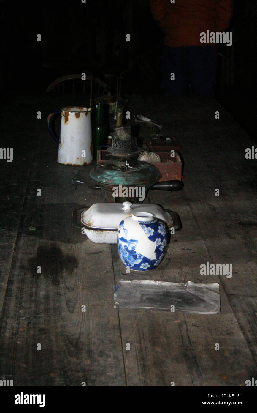 Details of a table in Captain Scott's hut, McMurdo Sound, Antarctica ...
