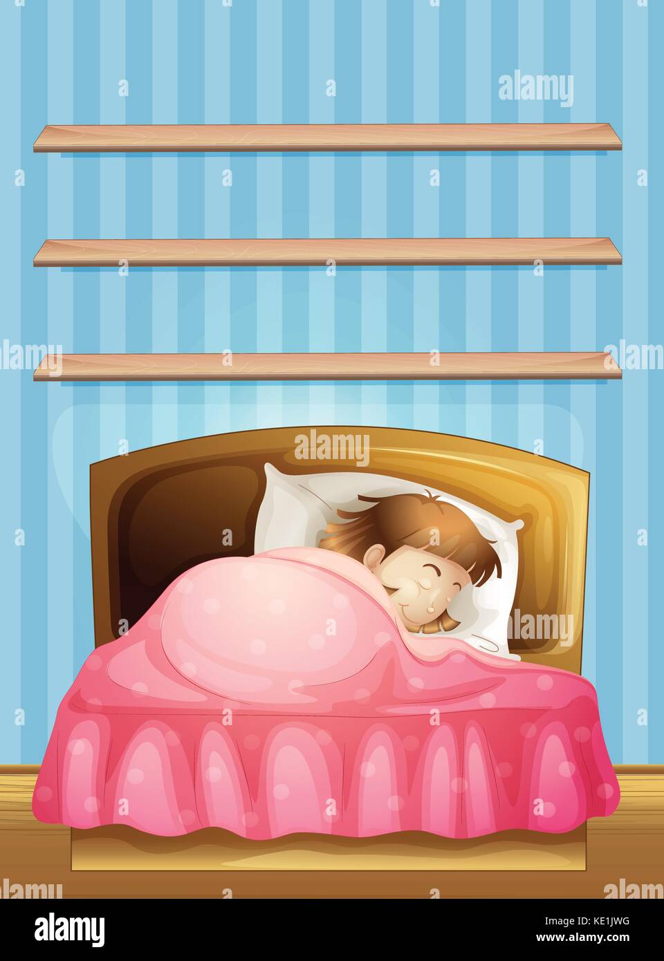Little girl sleeping in bed illustration Stock Vector Image & Art Alamy