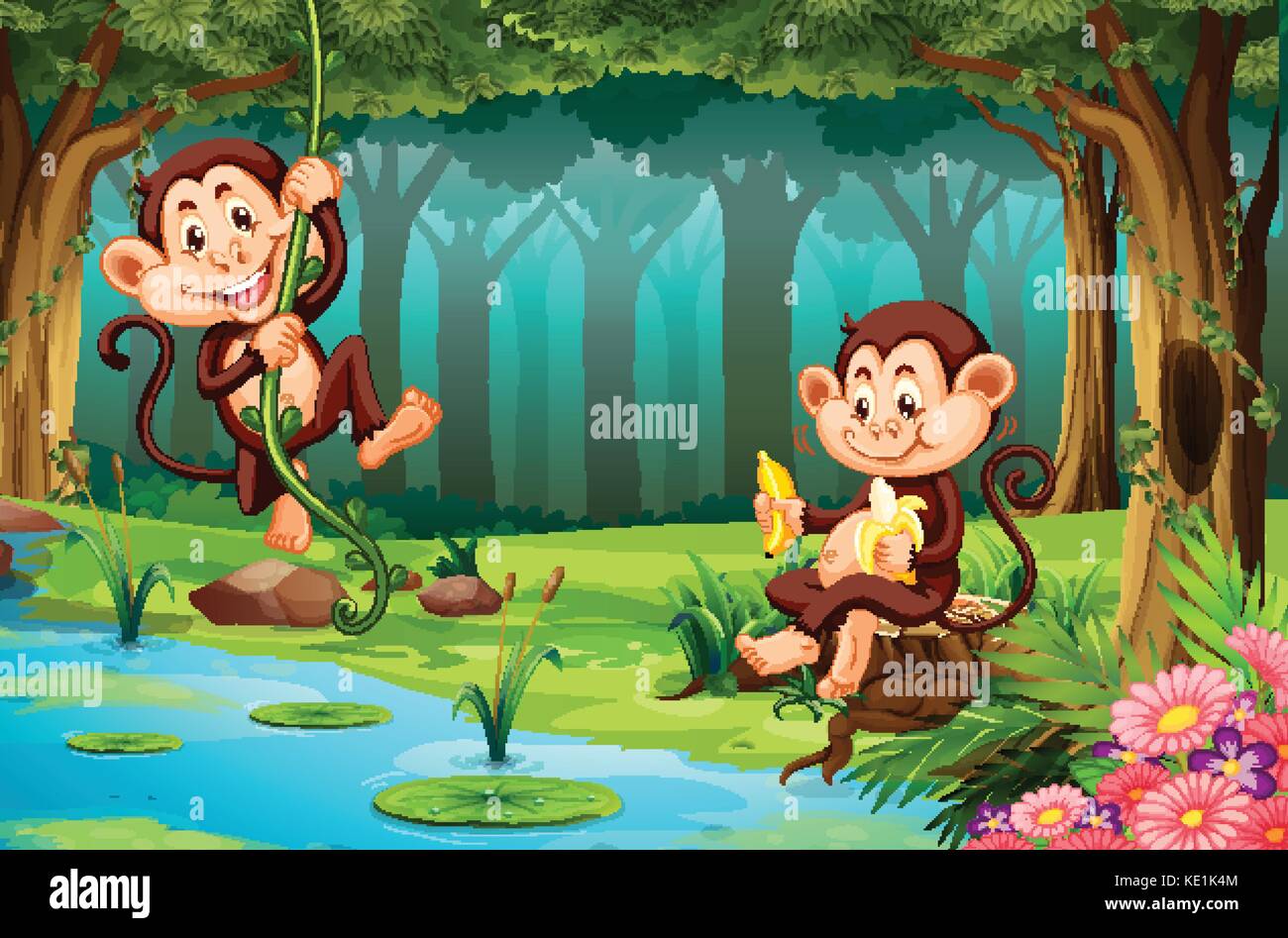Monkeys living in the jungle illustration Stock Vector Image & Art - Alamy