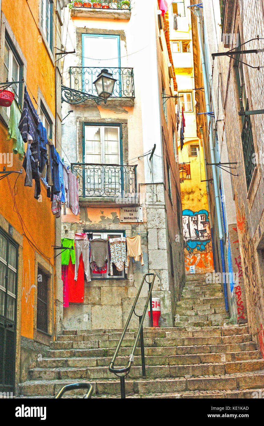 Narrow Streets In Alfama Neighbourhood Lisbon Portugal Stock Photo 
