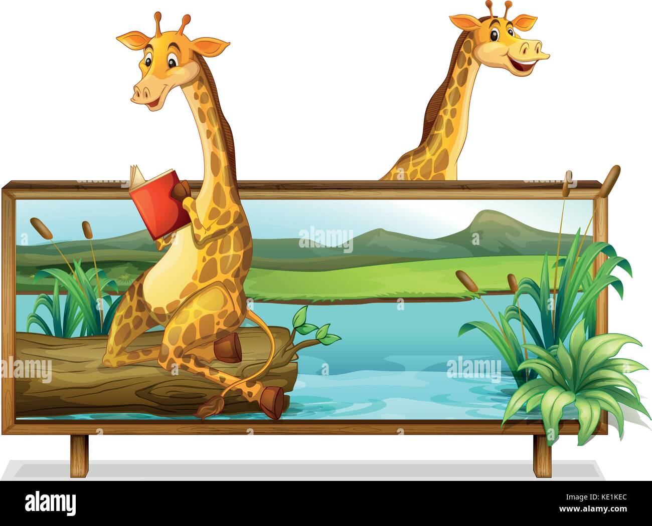 Two giraffe by the lake illustration Stock Vector Image & Art - Alamy