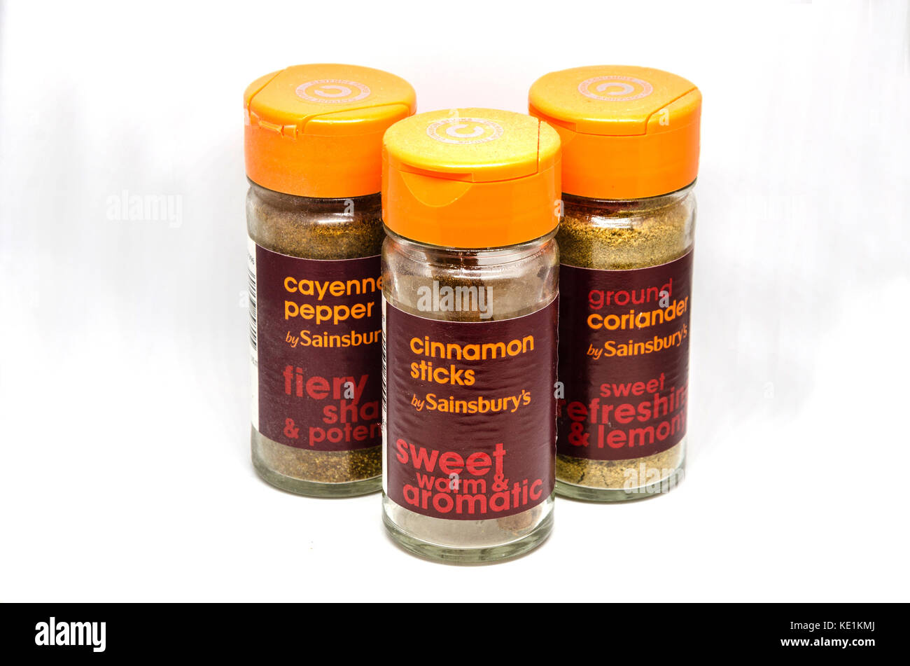 Three jars of Sainsbury's spice photographed against a white background