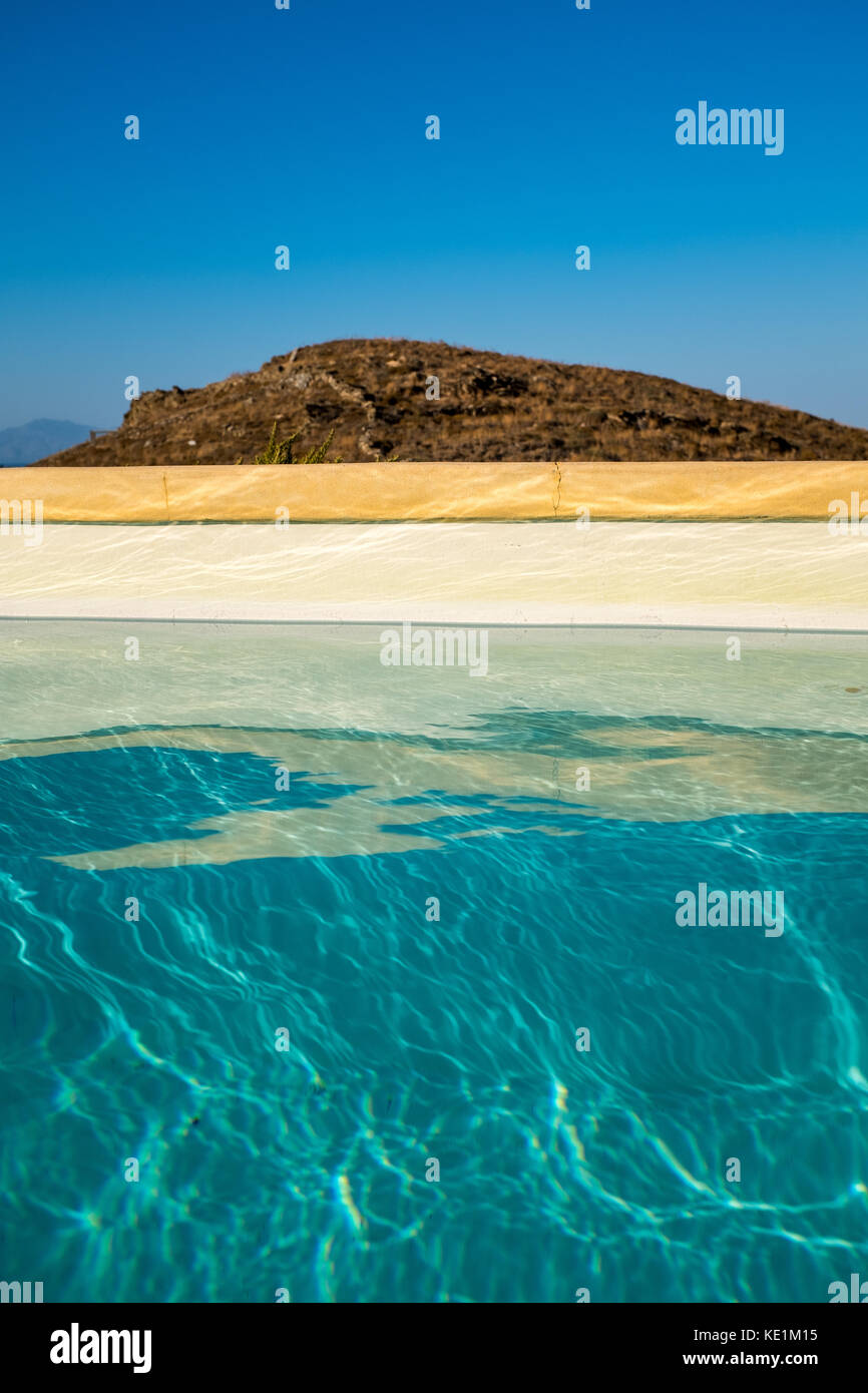 view of the hills of Greece from a swimming pool Stock Photo