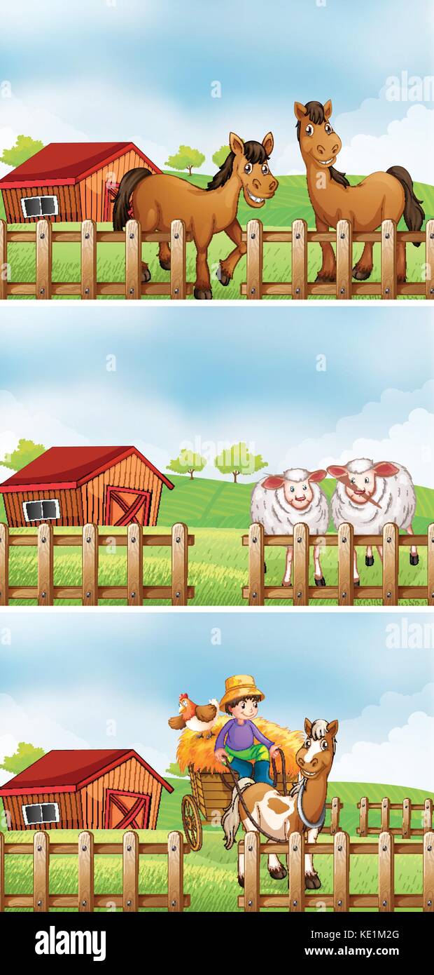 Farm animal and farmer in the farm illustration Stock Vector Image ...