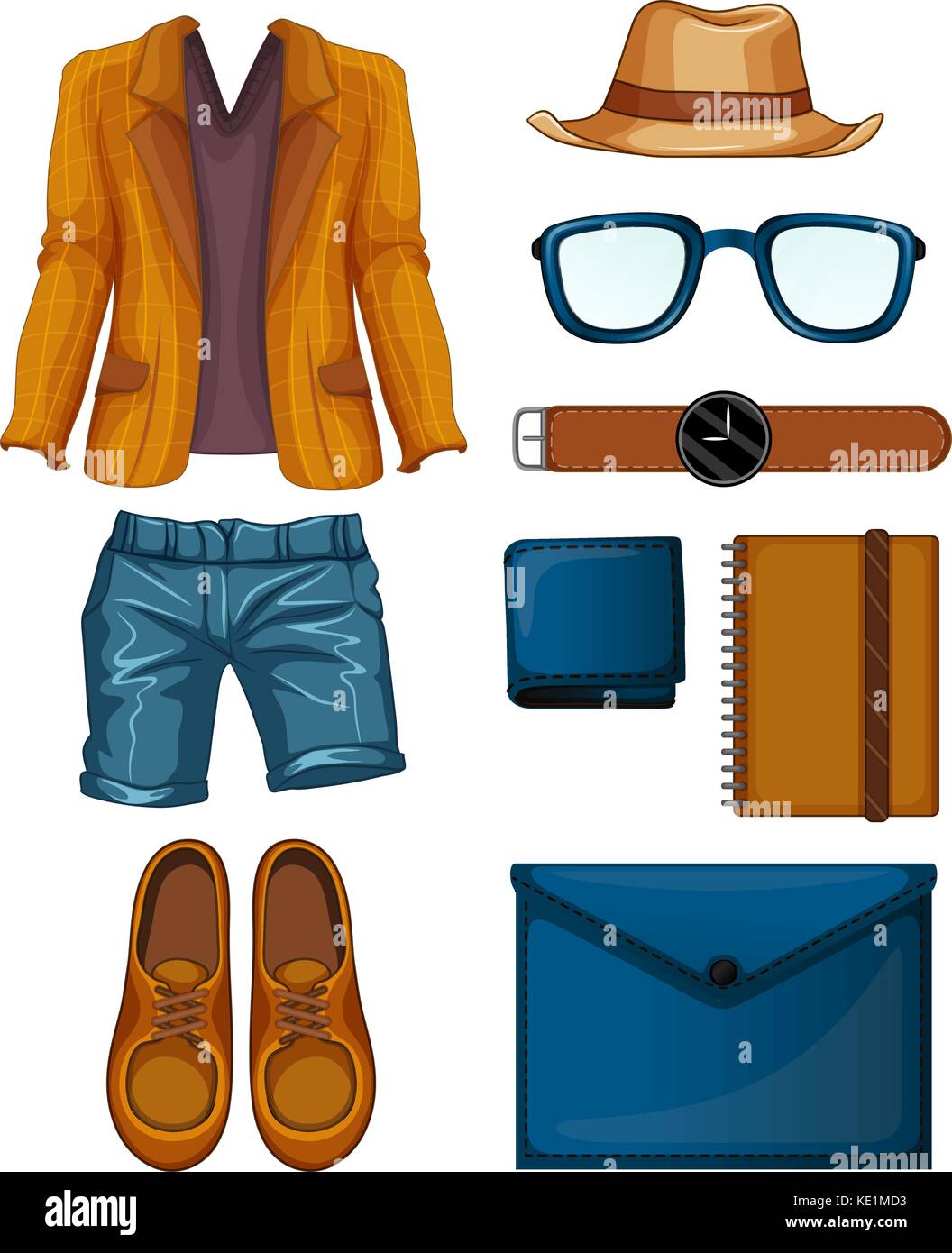 Object Clothes Hipster clothes and objects yellow and blue set Stock Vector Image ...