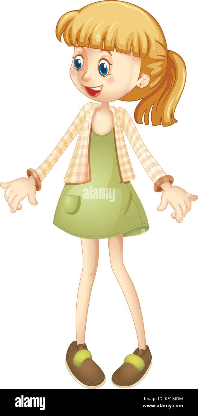 Little girl in green skirt illustration Stock Vector Image & Art - Alamy