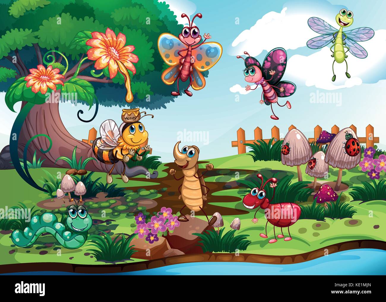 Butterflies and bugs in the garden illustration Stock Vector Image ...