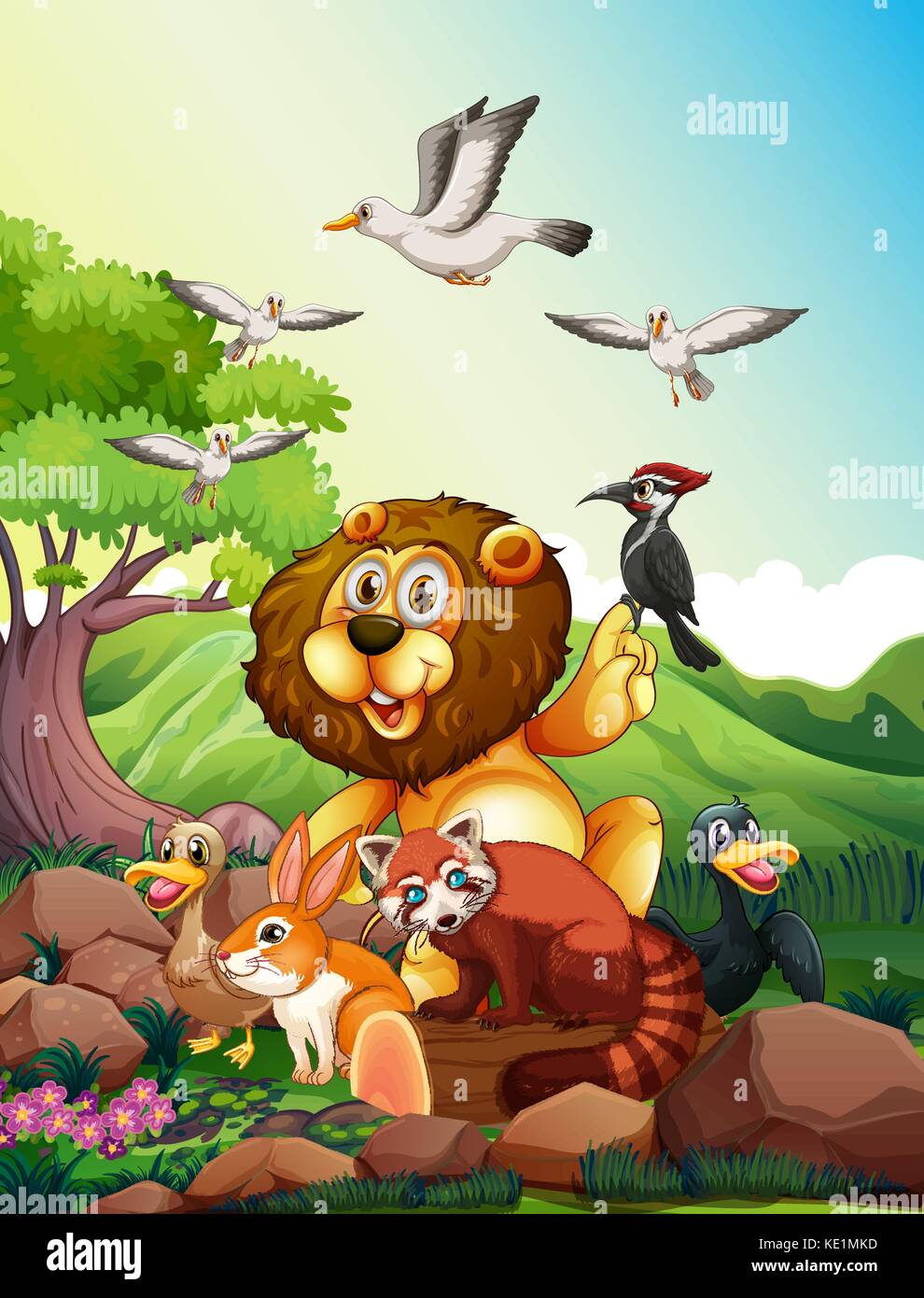 Wild animals living in the forest illustration Stock Vector Image & Art -  Alamy