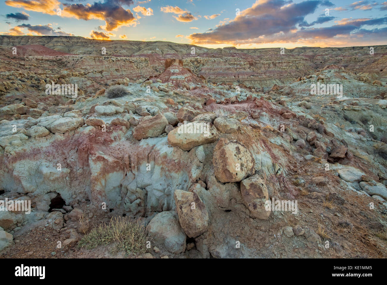 Bobcat Draw Wilderness in the Bighorn Basin of Wyoming at sunset Stock ...