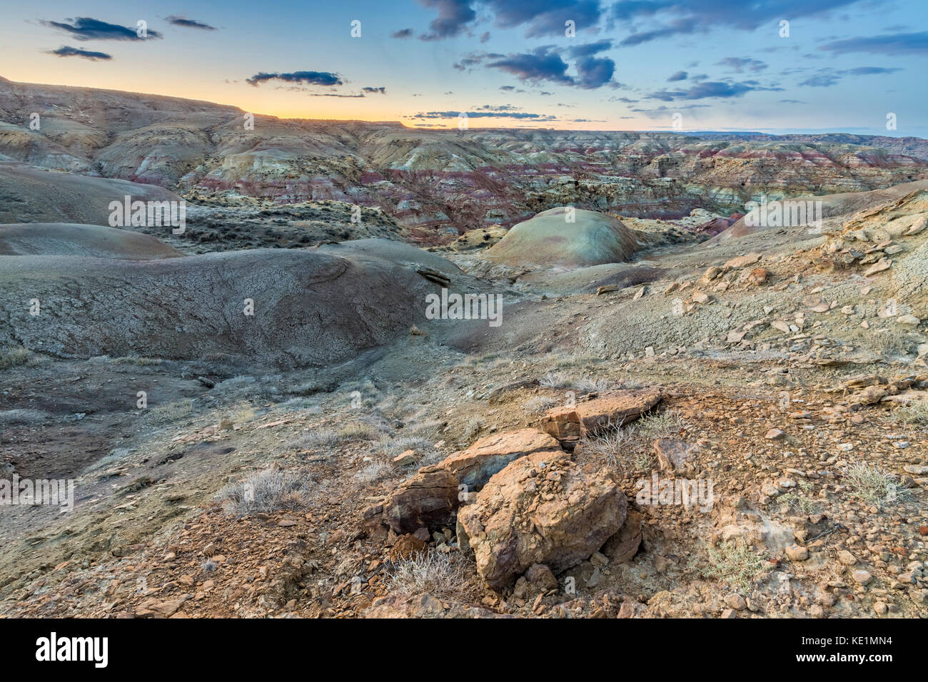 Bobcat Draw Wilderness in the Bighorn Basin of Wyoming at sunset Stock ...