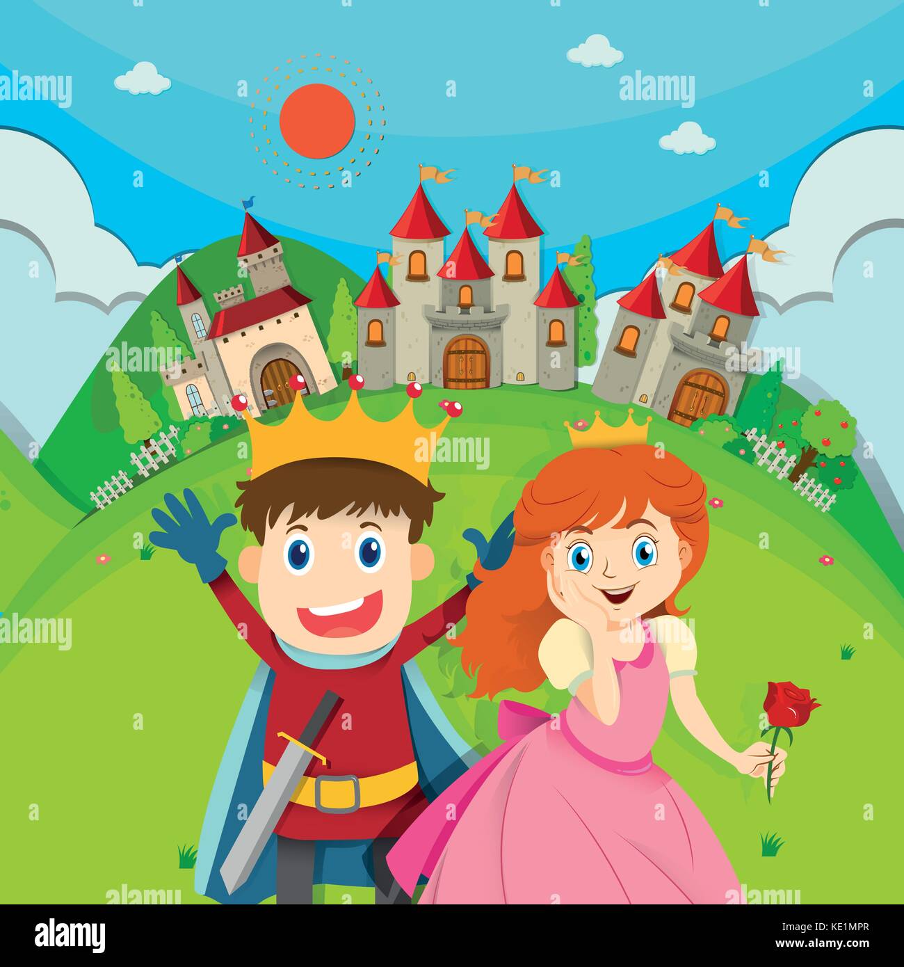 Prince and princess at the castle illustration Stock Vector Image & Art