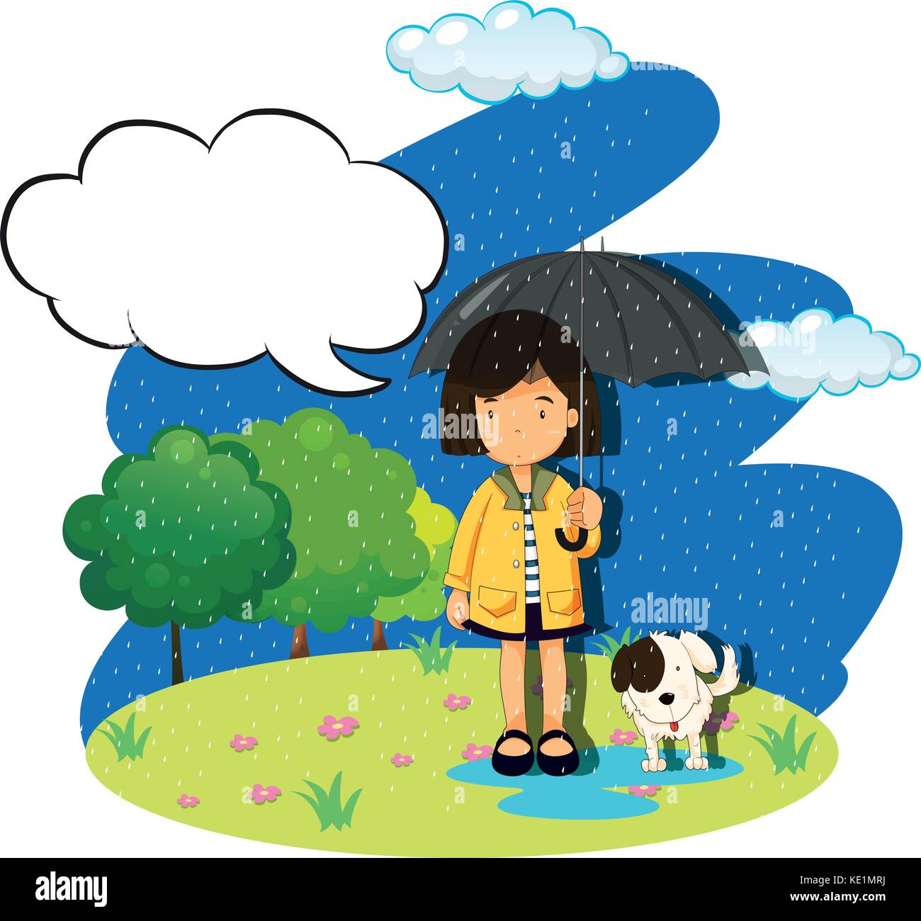 Girl and dog in the rain illustration Stock Vector Image & Art - Alamy