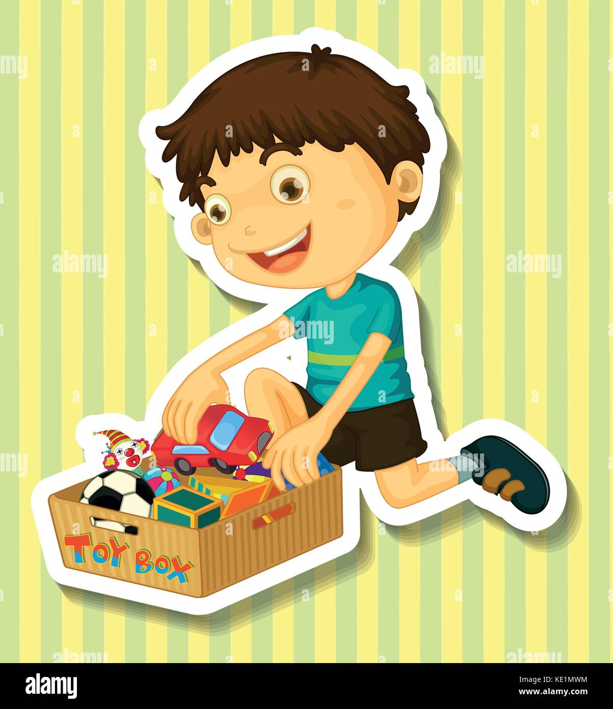 Boy putting toys in the box illustration Stock Vector Image & Art Alamy