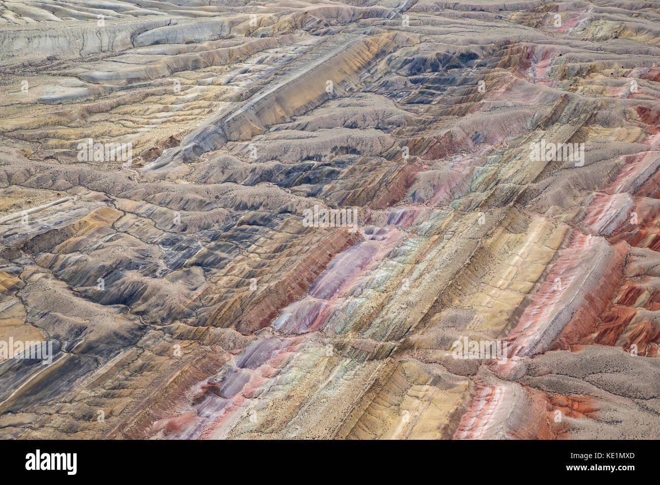 Aerial view of the Sheep Mountain Anticline in Wyoming Stock Photo