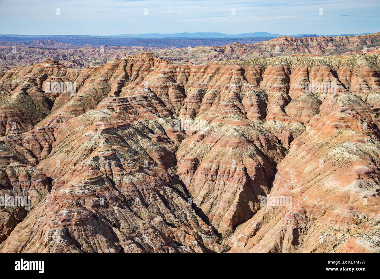 Aerial photos of  the Sheep Mountain Badlands in the Bighorn Basin of Wyoming Stock Photo