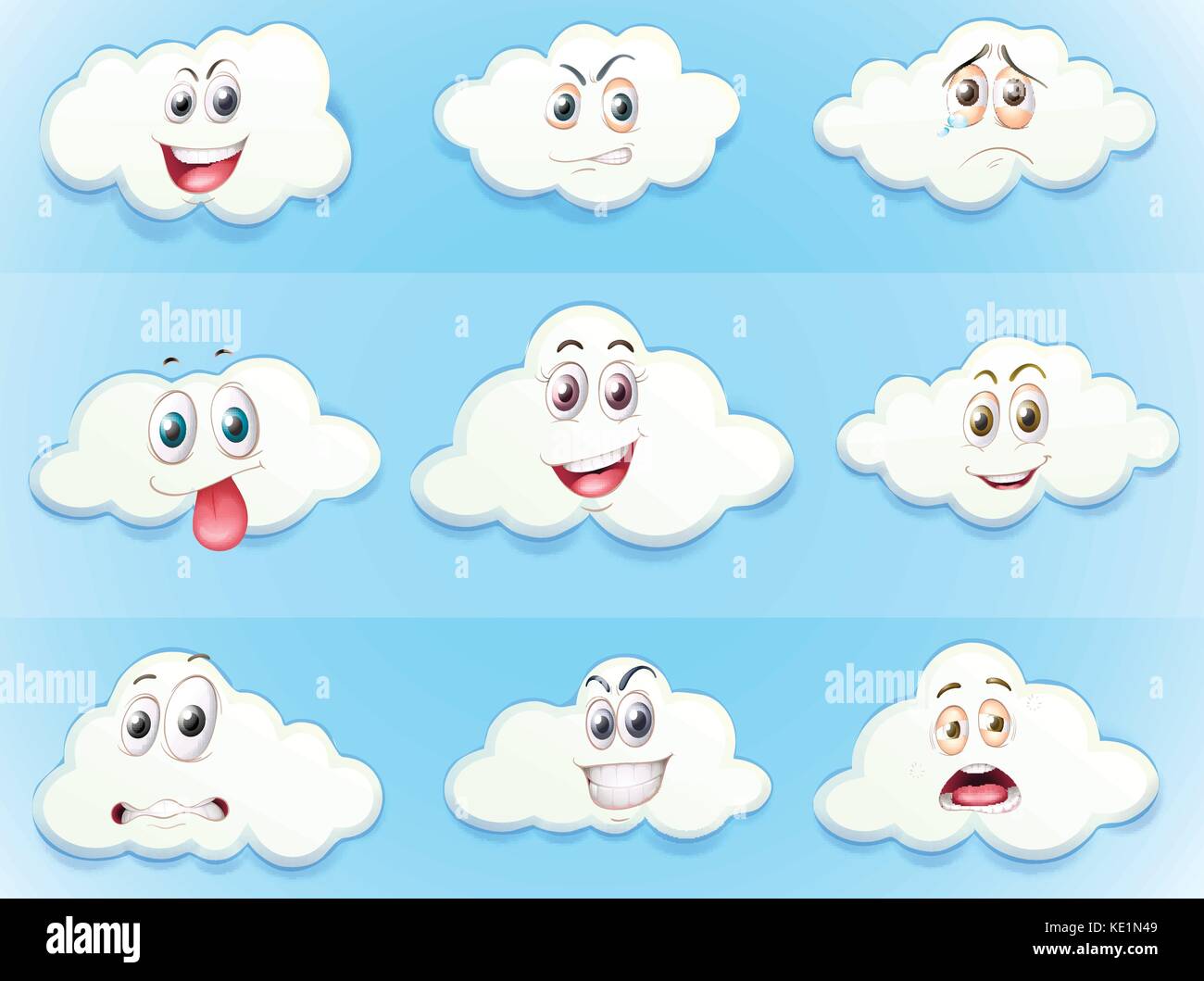 Clouds with facial expressions illustration Stock Vector