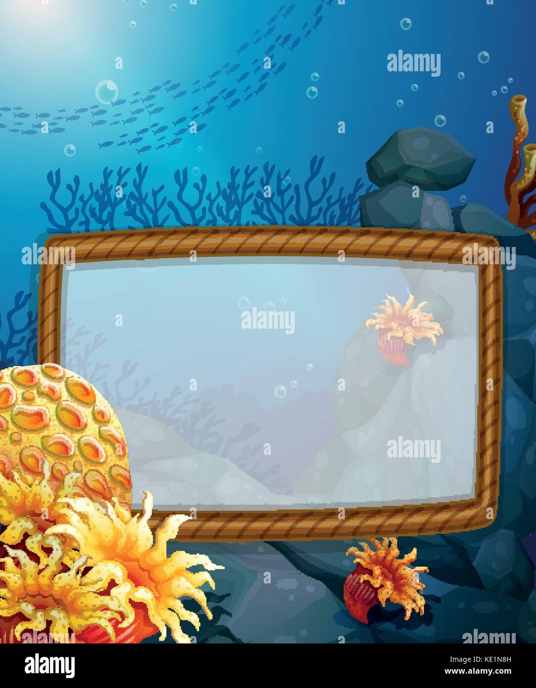 Frame design with underwater background illustration Stock Vector