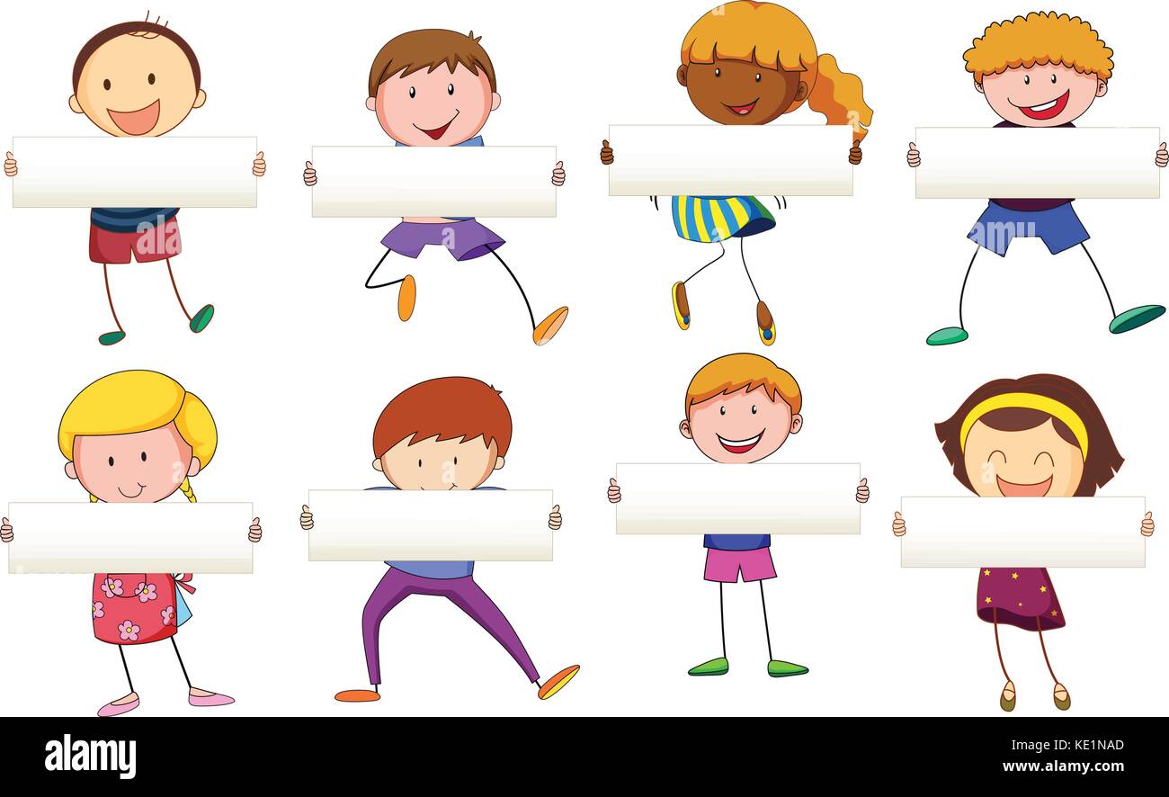 Group kids holding blank sign hi-res stock photography and images - Alamy