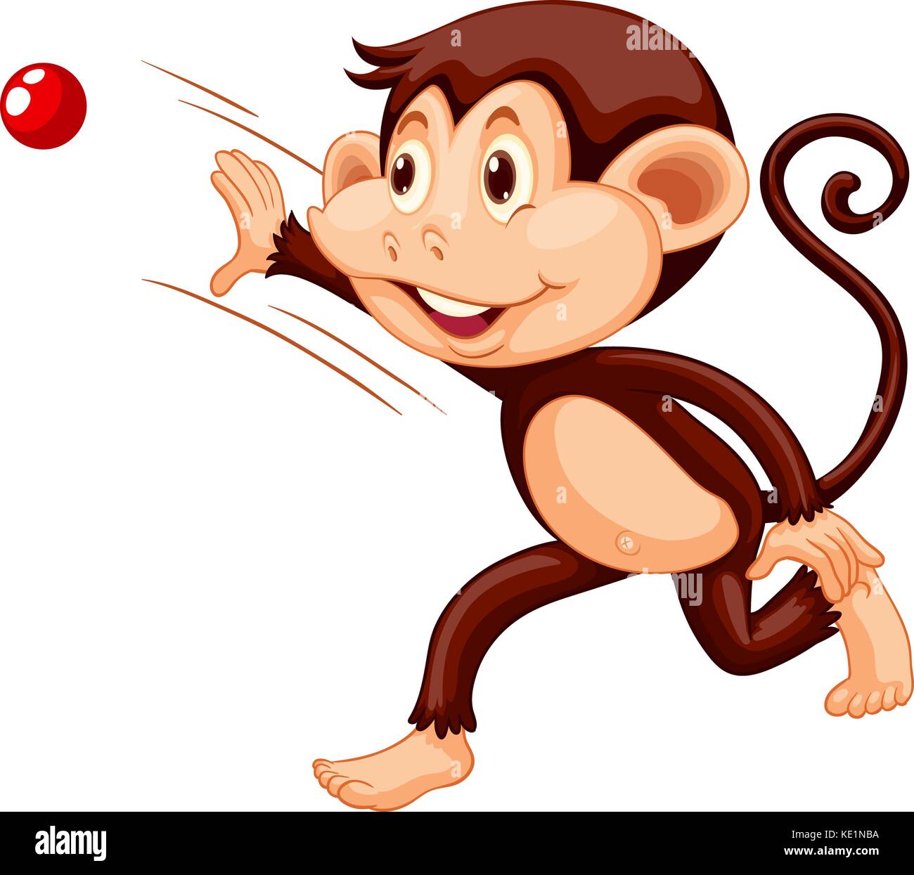 Little monkey throwing red ball illustration Stock Vector Art