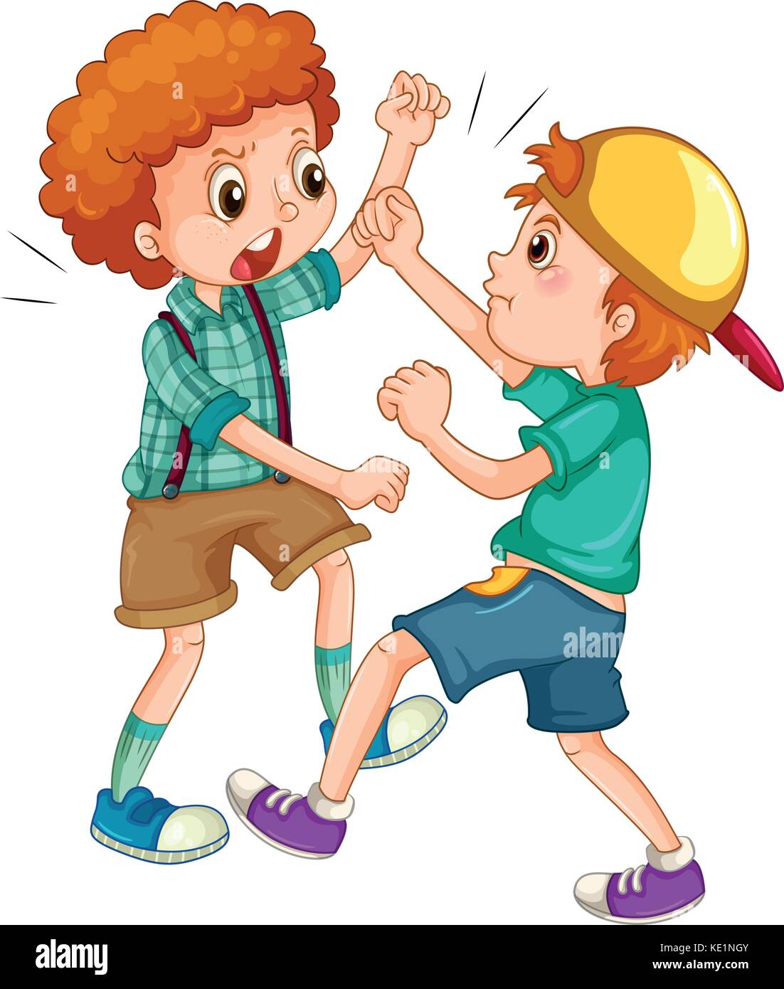 Two boys fighting each other illustration Stock Vector
