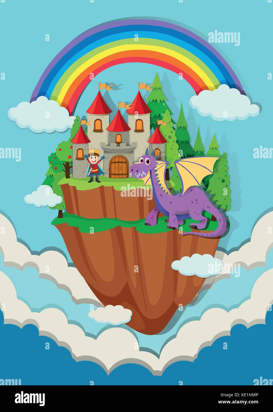 Prince and dragon at teh castle illustration Stock Vector Image & Art ...