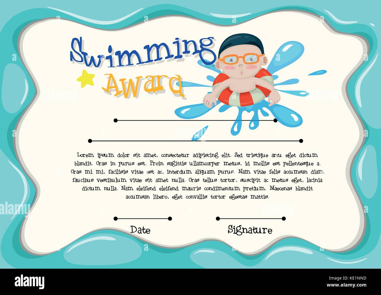 Certification template of best swimmer illustration Stock Vector Art