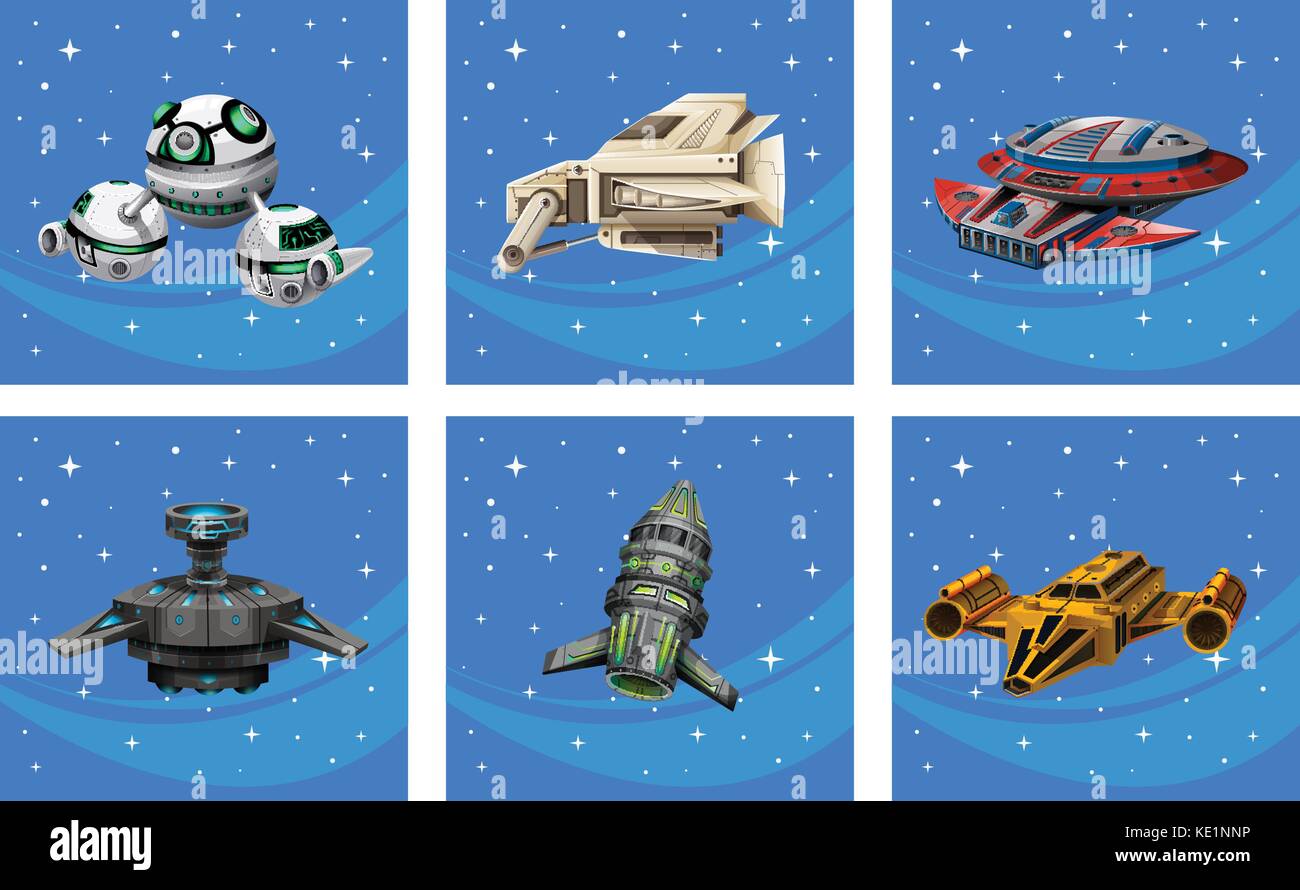 Spaceships floating in the space illustration Stock Vector Image & Art ...