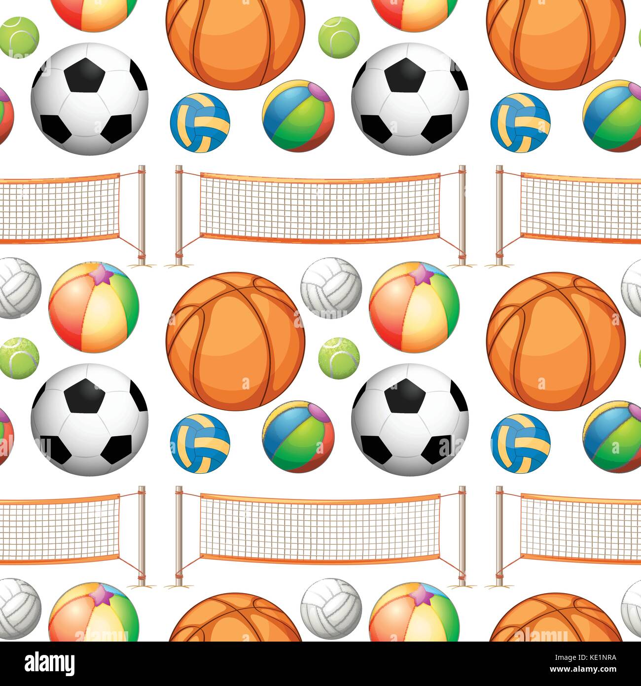 Seamless different kind of balls and net illustration Stock Vector