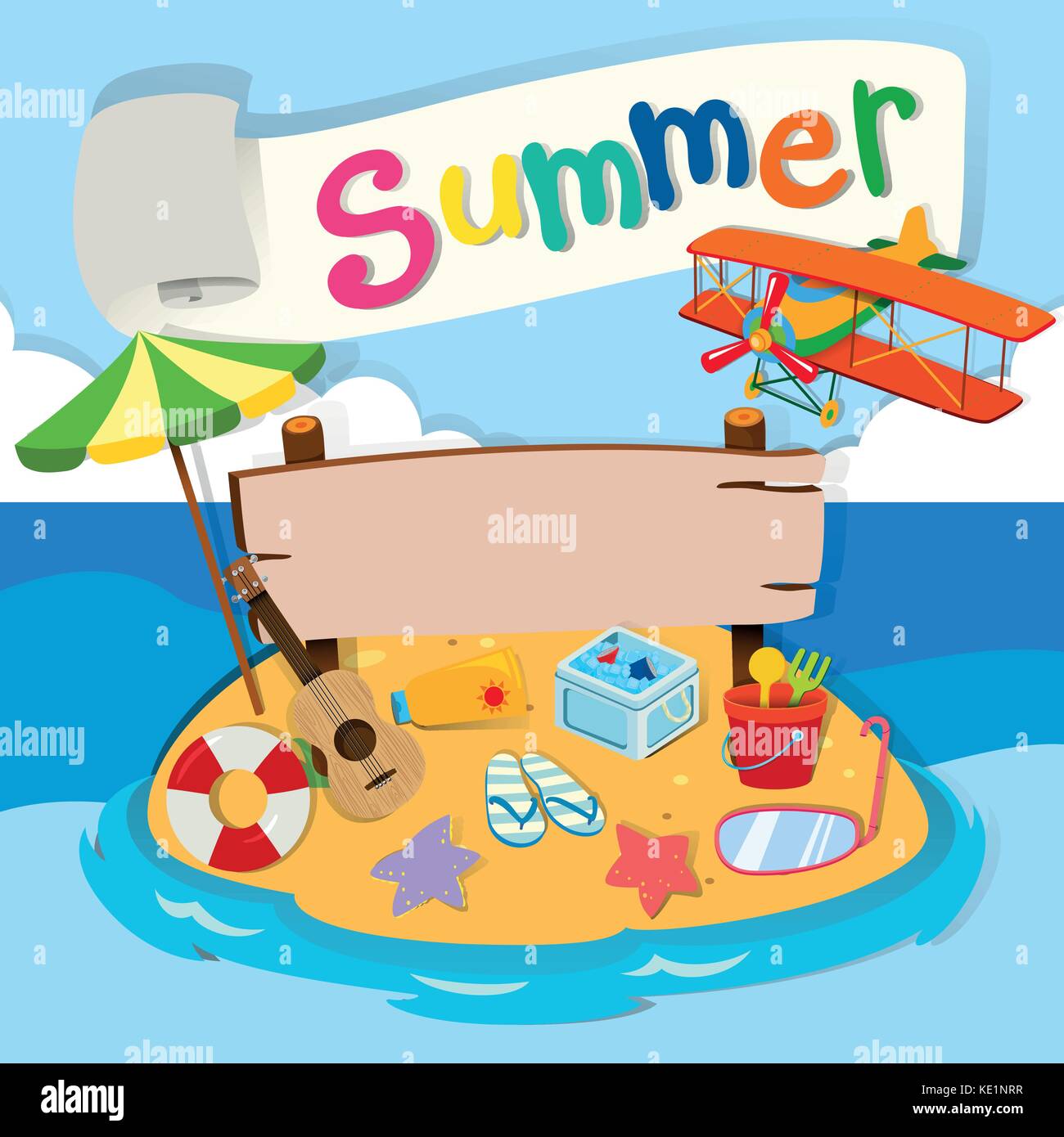 Summer theme with objects on the beach illustration Stock Vector Image ...