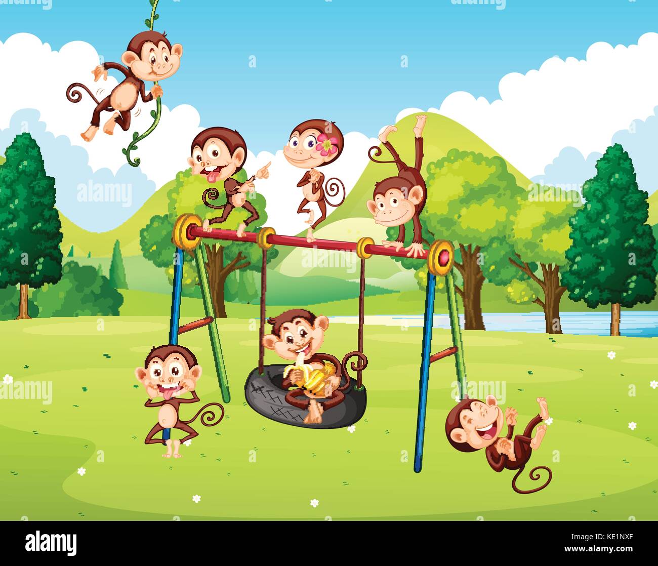 Many monkeys in the park illustration Stock Vector Image & Art - Alamy